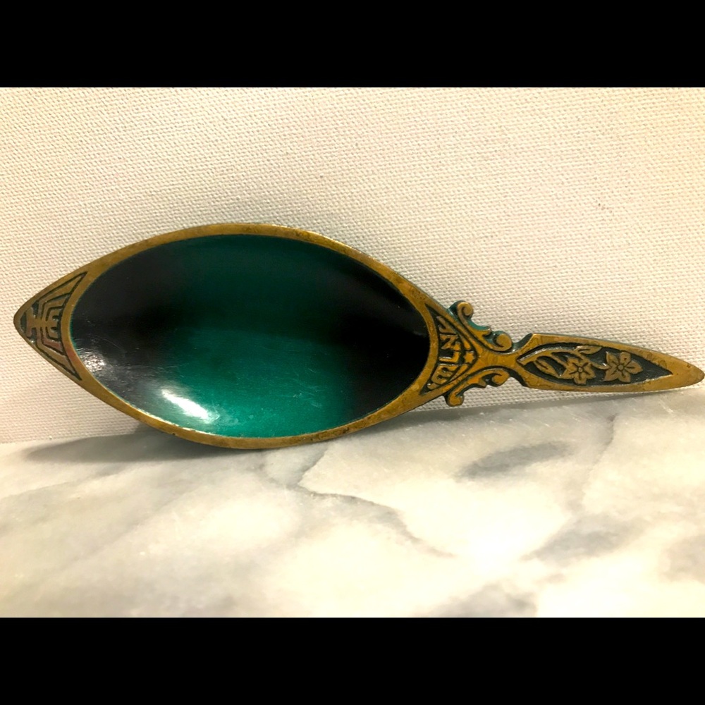 Mid Century Judaica Brass Enamel Spoon Rest Trivet Israel Menorah Hanukkah